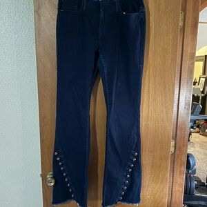 Cowgirl Tuff Navy Flare Jeans with Button Accents Tall 32x35